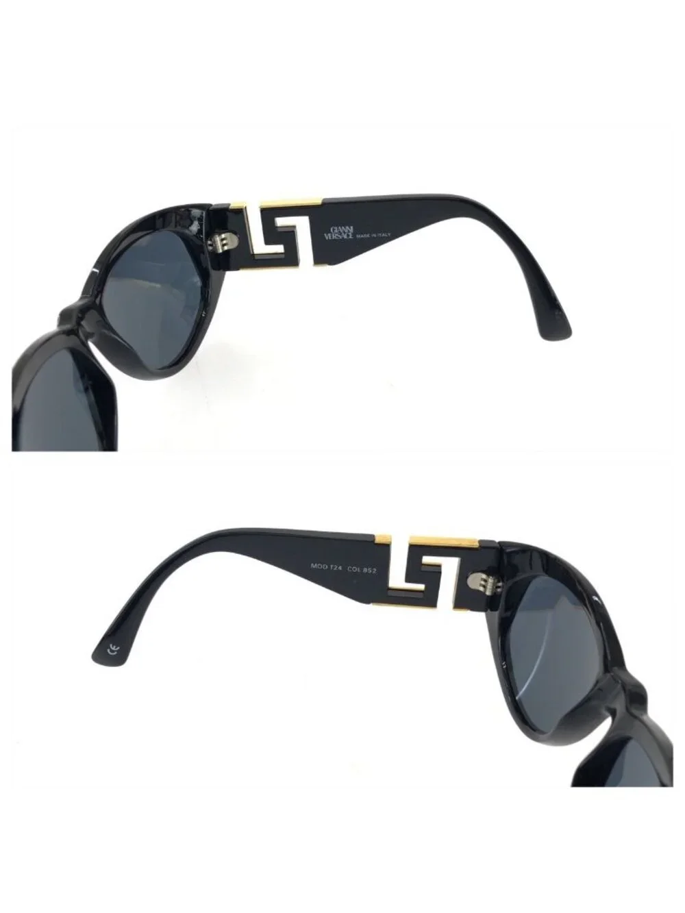Versace Vintage Greca Black Gold Acetate Metal Mod Sunglasses Eyewear